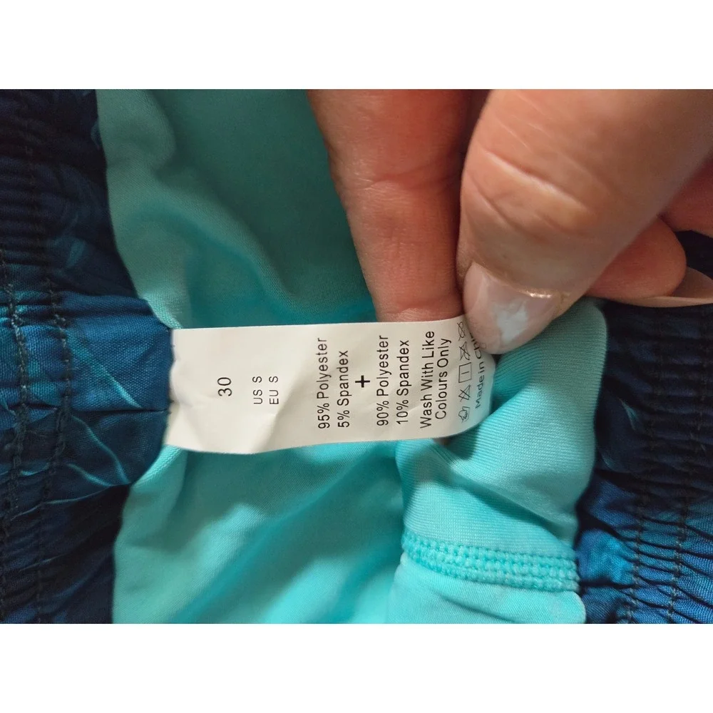 Brisira Mens Teal Tropical Swim Trunks Compression Liner Small 30 pocket shorts